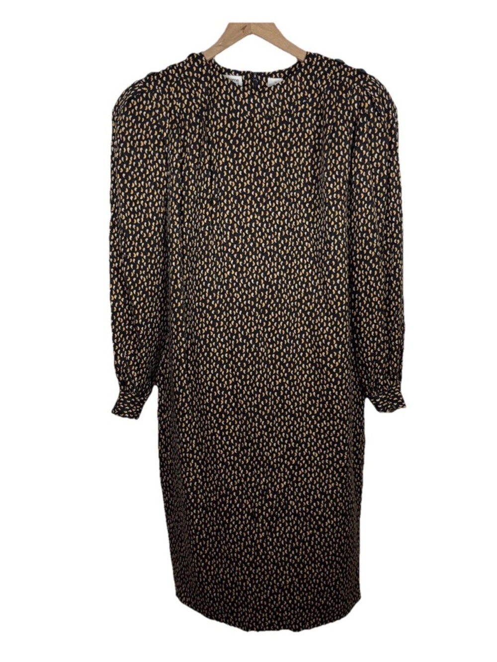 Vintage NWT Liz Claiborne 100 Silk Midi Shift Dress Size 8 Black Gold Print 90s